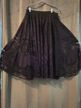 Women's Lace Overlay Full Circle Skirt - Black